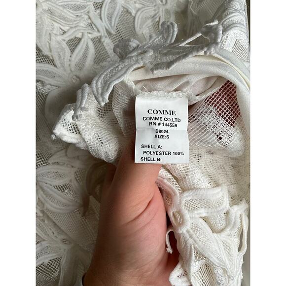 Comme USA Lace Blouse Long Sleeve Sheer Round Neck Lace White Womens Medium NWOT - Picture 5 of 7